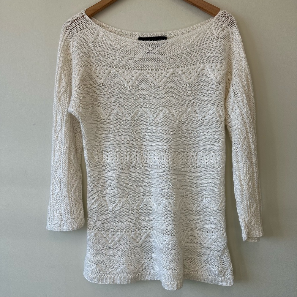 Ellen Tracy 100% Linen Cream Textured Knit Sweater